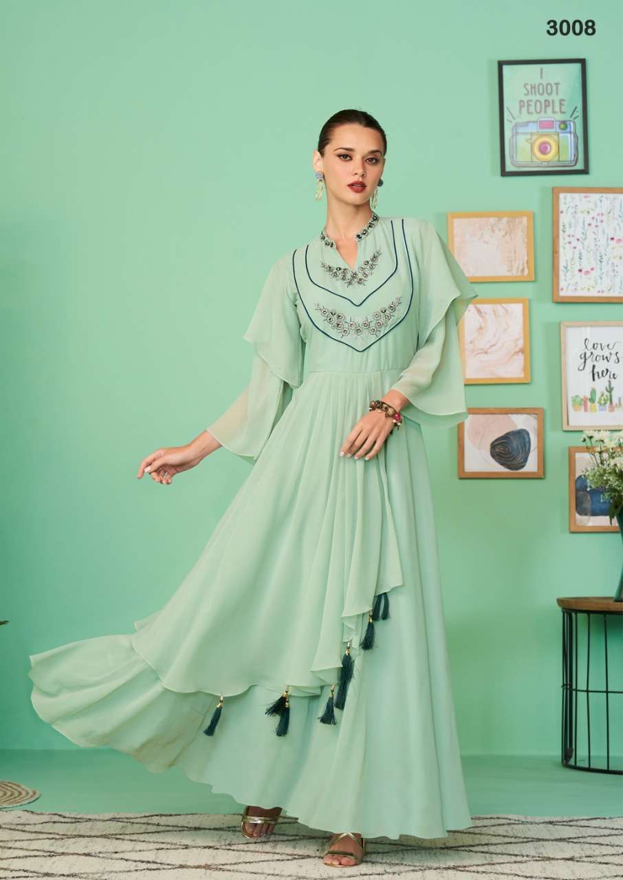 S3forever-Glamore Shine Vol 2 - Georgette-Embroidery-Long-Gown-Kurti-Heavy-Malai-Crape-Inner-3008-F